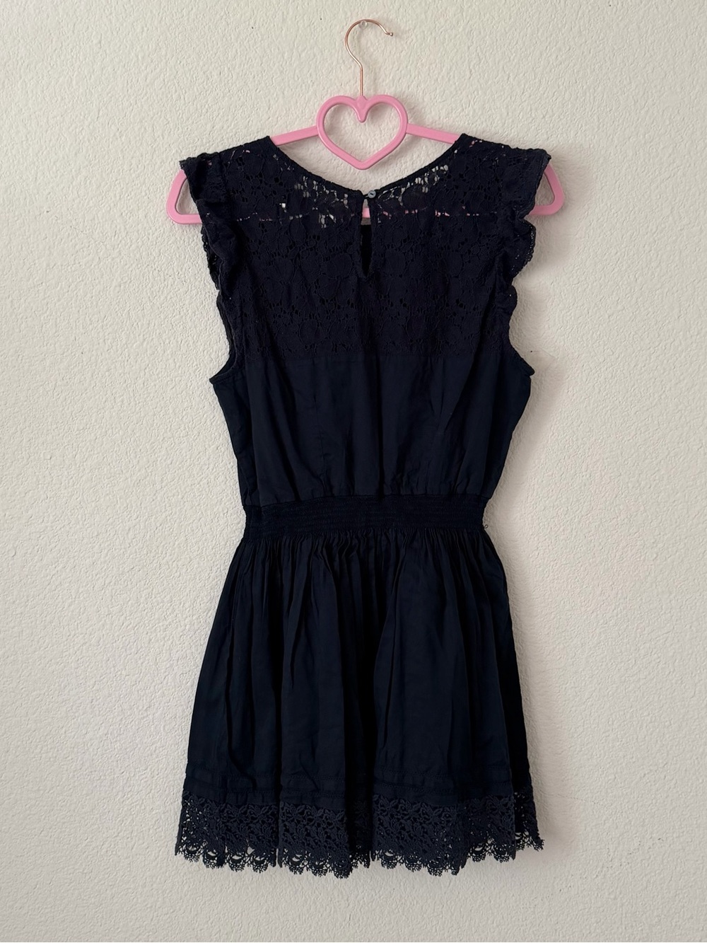 Abercrombie & Fitch Navy Lace Trim Dress with Ruffled Cap Sleeves - Picture 3 of 7